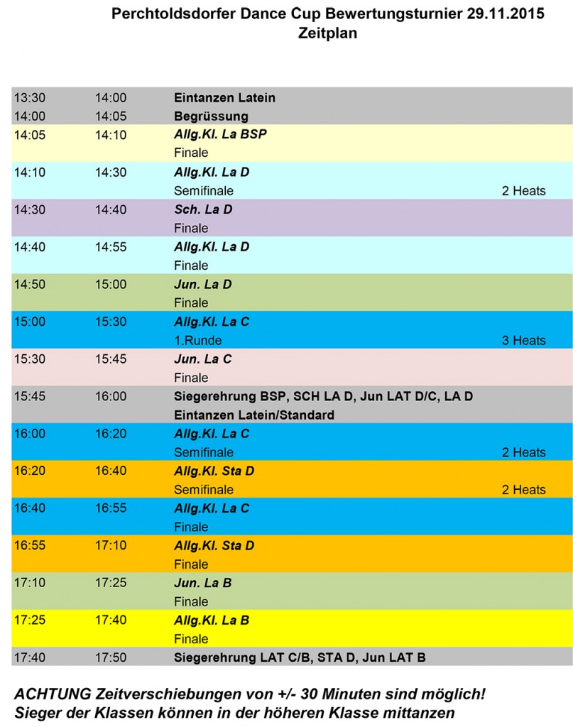 Zeitplan Einzel Turnier 2015